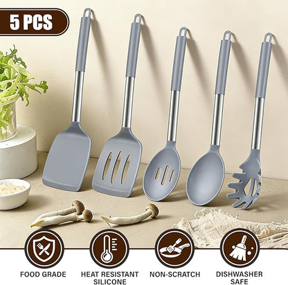 5Pcs Silicone Cooking Utensils Set, Heat Resistant Kitchen Tools Include - Image 4