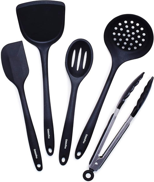 GreenPan 5 Piece Cooking Utensil Set, Flexible Nonstick Silicone, Stain-Free by GreenPan