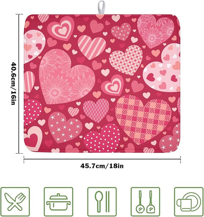 Valentine's Day Dish Drying Mat 16 x 18 Inch Heart Shaped Pattern Dish Drying - Image 2