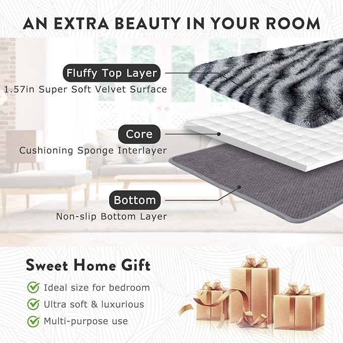 8x10 Large Area Rugs for Living Room, Soft Black White Zebra Big Shag Rug for - Image 6