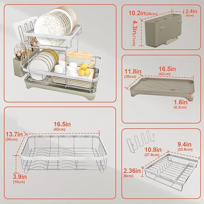 2-Tier Dish Drying Rack for Kitchen Counter, 304 Stainless Steel Dish Rack - Image 2