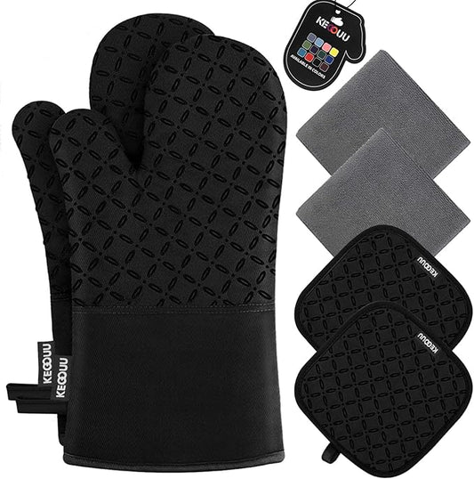 KEGOUU Oven Mitts and Pot Holders 6pcs Set, Kitchen Oven Glove High Heat by KEGOUUOvenMitt