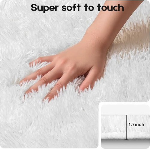 3x5 Cream White Rugs for Bedroom Living Room, Fluffy Small Area Rug Soft Shag - Image 2