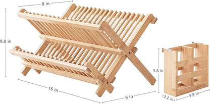HBlife Dish Rack, Bamboo Folding 2-Tier Collapsible Drainer Dish Drying Rack - Image 3