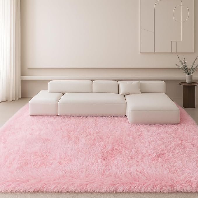 8x10 Area Rugs Living Room, Cute Pink Rug Large Plush Fluffy Bedroom Carpet - Image 4