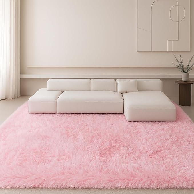 6x9 Rugs for Living Room, Cute Pink Rug for Bedroom, Plush Fluffy Carpet by Mtandyx