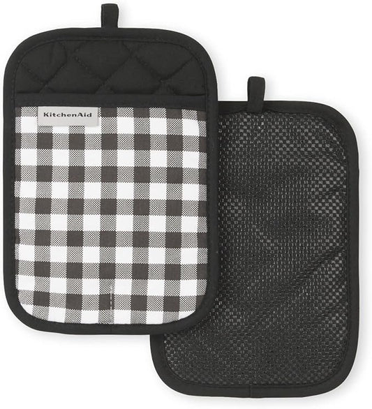 KITCHENAID Gingham Pot Holder 2-Pack Set, Matte Black by KitchenAid