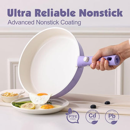 SENSARTE 17 Piece Ceramic Pots and Pans Set, Nonstick Detachable Handle Cookware - Image 4