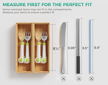 Bamboo Kitchen Drawer Organizer Boxes – 9" x 3" Stackable Wood Silverware - Image 3