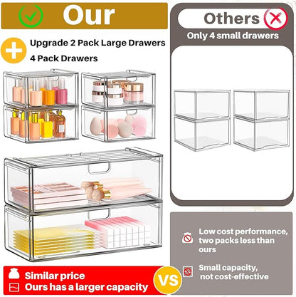 caktraie Acrylic Storage Drawers Set of 6, Plastic Organizer Bins - Image 7