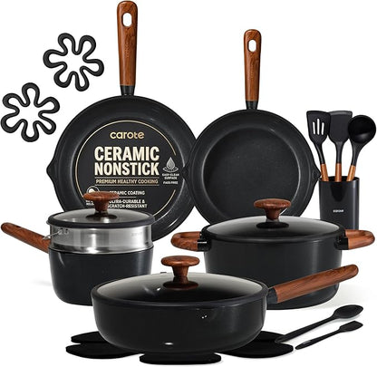 CAROTE 21pcs Cookware Set Nonstick Pots and Pans Set, Ceramic Cookware Set by CAROTE