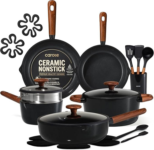 CAROTE 21pcs Cookware Set Nonstick Pots and Pans Set, Ceramic Cookware Set by CAROTE