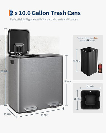 GarveeHome 2 x 10.6 gal Stainless Steel Double Trash Can - Image 6