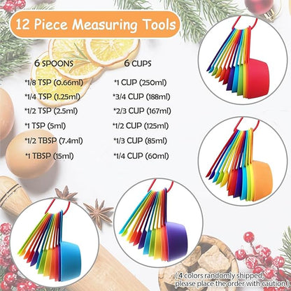 12 Piece Measuring Cups and Spoons Set, Colored Kitchen Measure Tools, Durable - Image 3