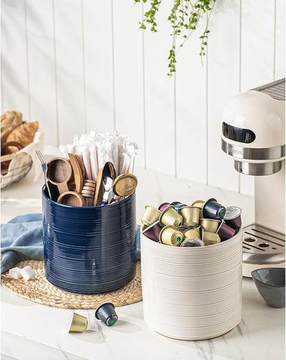 Large Utensil Holder for Kitchen Counter, 7.3” Ceramic Cooking Utensil Crocks - Image 4