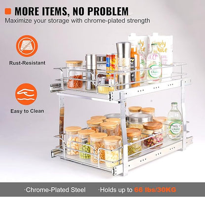 VEVOR Pull Out Cabinet Organizer, Chrome-Plated Steel Roll Out Drawer - Image 4
