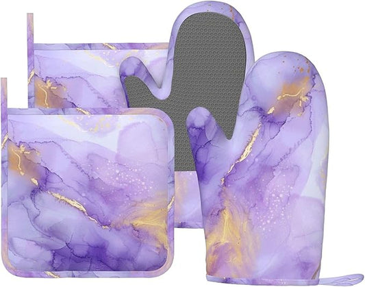 Oven Mitts and Pot Holders Pastel Purple Marble Silicone Kitchen Accessories by DADABULIU
