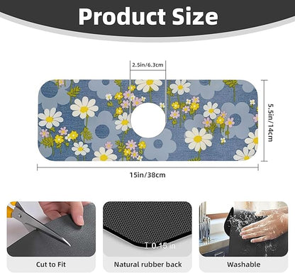 Daisy Flowers Dish Drying Mat for Kitchen Counter, Large Drying Kitchen Mat - Image 3