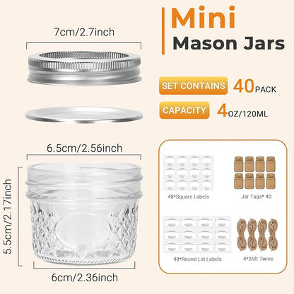 Eathtek 4 oz Mason Jars 40 Pack, 120ml Mini Canning Jars - Image 2