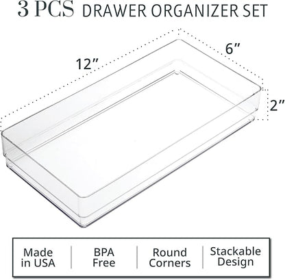 STORi SimpleSort 3-Piece Stackable Clear Drawer Organizer Set | 12" x 6" x 2" - Image 2