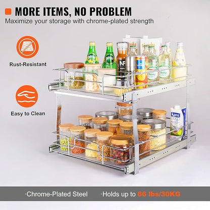 VEVOR 2 Tier 17"Wx21.2"Dx15.2"H Pull Out Cabinet Organizer, Heavy Duty Slide - Image 4