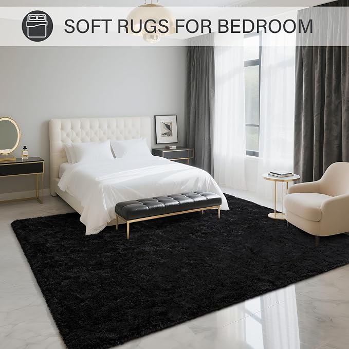 BENRON Fluffy Rugs for Living Room 5x8 Black, Washable Large Area Rugs for - Image 4