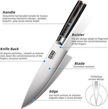 MDHAND Chef Knife Set with Roll Bag, High Carbon Stainless Steel Japanese - Image 3