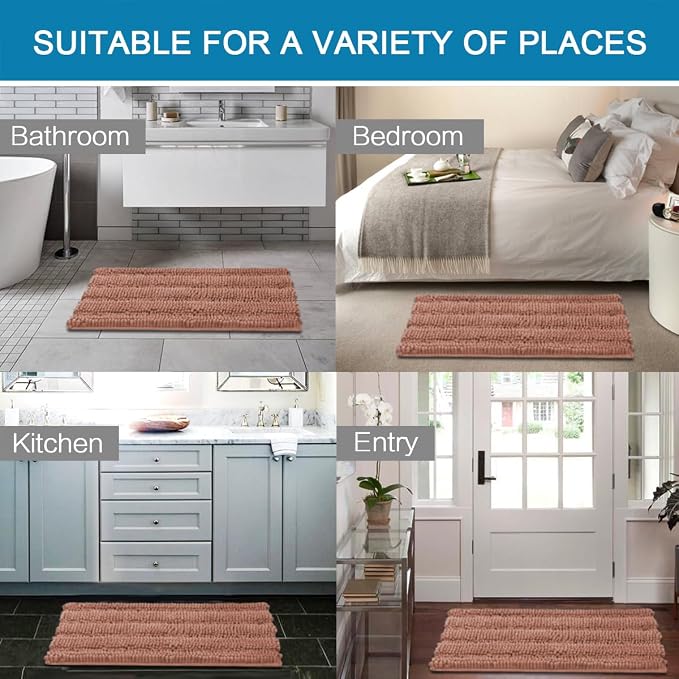 H.VERSAILTEX Bath Mats for Bathroom Non Slip Extra Thick Chenille Striped Bath - Image 6