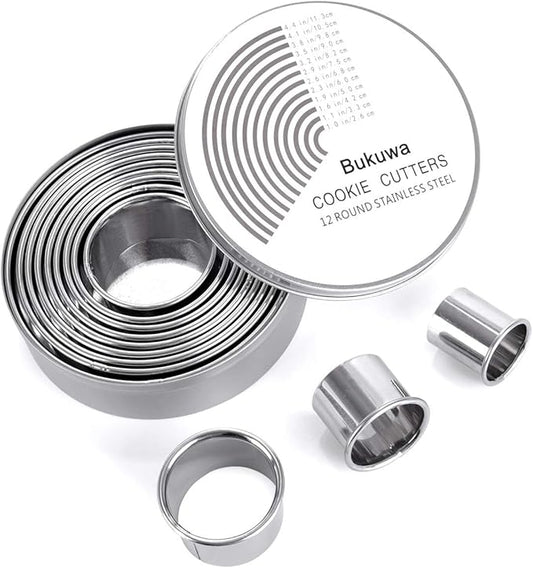 12 Pieces Round Cookie Biscuit Cutter Set, Graduated Circle Pastry Cutters by BUKUWA