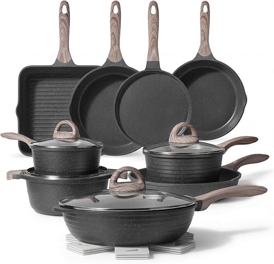 JEETEE Pots and Pans Set Non Stick 23pcs, Healthy Kitchen Cookware Sets by JEETEE