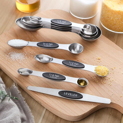 Magnetic Measuring Spoons Set of 9 Stainless Steel Dual Sided Stackable - Image 6