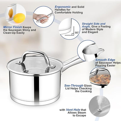 TeamFar Saucepan, 3 qt Stainless Steel Sauce Milk Pan & Lid - Image 3