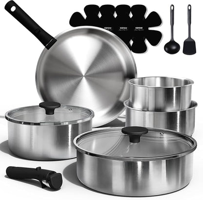 CAROTE Pots and Pans Set, Stainless Steel Cookware Set Detachable Handle by CAROTE