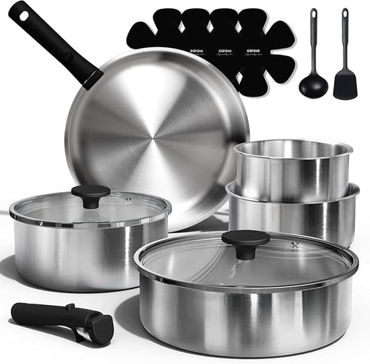CAROTE Pots and Pans Set, Stainless Steel Cookware Set Detachable Handle by CAROTE