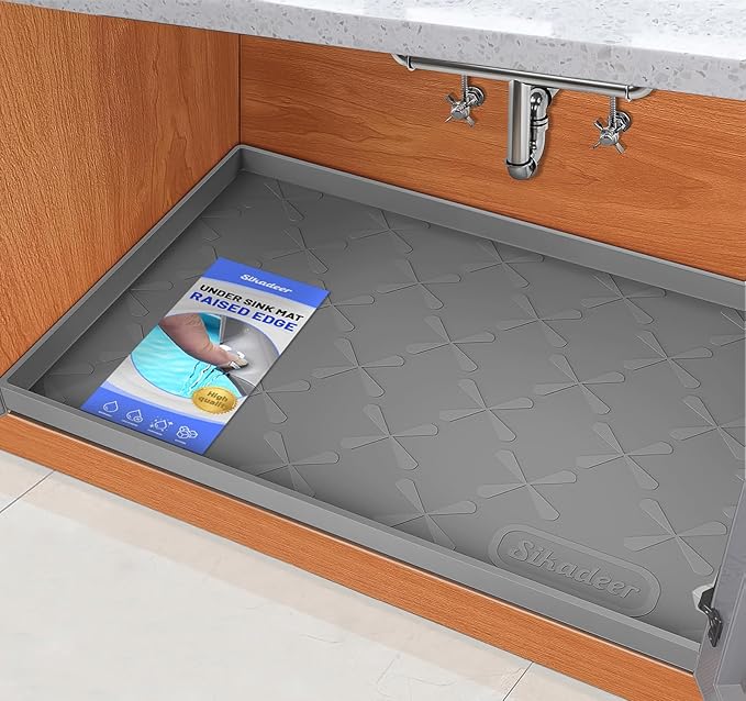 SIKADEER 19" x 19" Under Sink Mat Waterproof, Silicone Mat Kitchen Drawer Shelf by SIKADEER