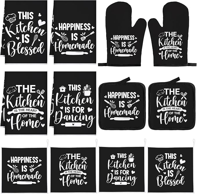 12 Pcs Farmhouse Kitchen Decor and Accessories Sets 4 Black Kitchen Towels 4 by Bencailor