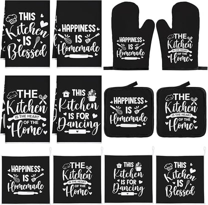 12 Pcs Farmhouse Kitchen Decor and Accessories Sets 4 Black Kitchen Towels 4 by Bencailor