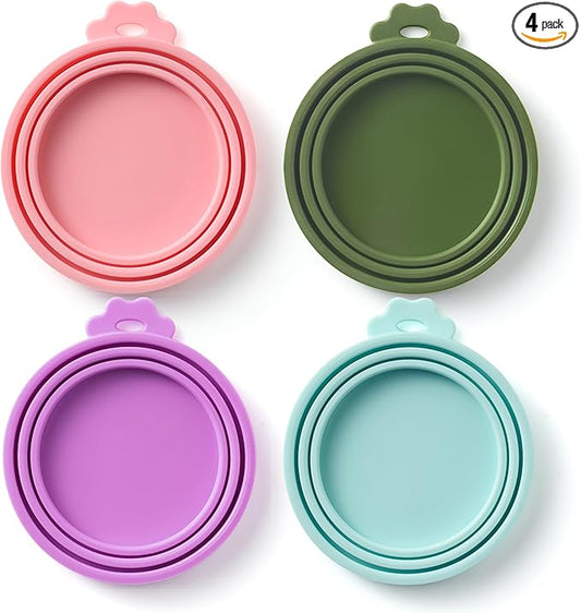 4 Pack Universal Pet Food Can Covers Lids by BasicHaus