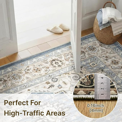 2x3 Rug for Entryway Hallway-Vintage Farmhouse Boho Floral Neutral Washable - Image 2
