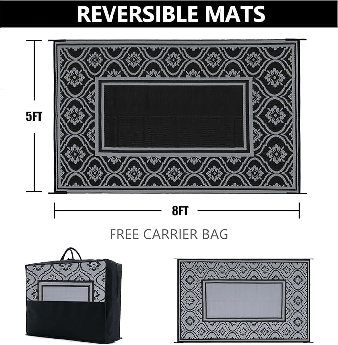 HUGEAR Outdoor Plastic Straw Rug, Waterproof Outdoor Rugs - Image 2