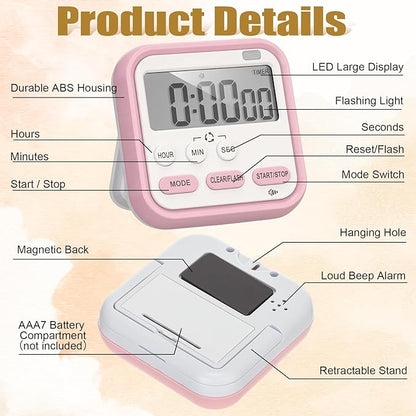 Leumoi 6 Pcs Digital Kitchen Timer 24 Hour Clock and Alarm Function Timer - Image 3