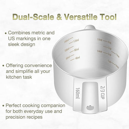 1PCS 2/3Cup Single Measuring Cup, Etched Inner Scale Stainless Steel Measure - Image 4