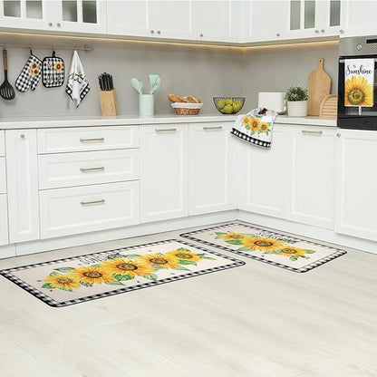 Fourluoo 10 Pcs Sunflower Kitchen Decor 4 Black and White Buffalo Plaid Dish - Image 7