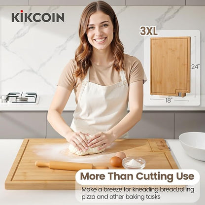 Kikcoin Bamboo Cutting Boards for Kitchen, 3XLarge Wood Cutting Board - Image 5