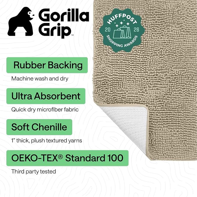 GORILLA GRIP Bath Rug Mat 36x24, Thick Soft Absorbent Chenille, Quick Dry - Image 2