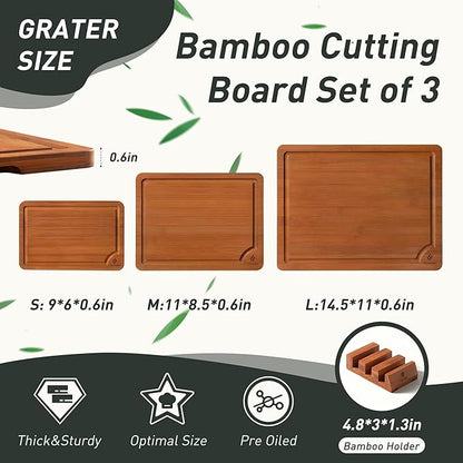 3 Packs Bamboo Cutting Board Set - Image 2