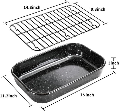 Roasting Pan with Rack, 16 x 11 Inch Rectangular Roasting Pan, 20lb Turkey - Image 2