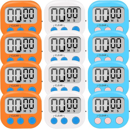 12 Pack Small Digital Kitchen Timer Magnetic Back and ON/Off Switch, Minute by LinkDm