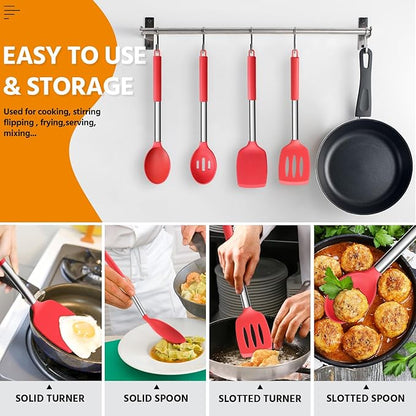 Cooking Utensils Set of 4, E-far Silicone Kitchen Utensils - Image 6
