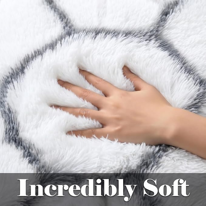 ONASAR 7x9 Area Rugs for Living Room Bedroom, Large Fluffy White and Grey Throw - Image 2